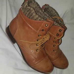 Brown faux leather boots